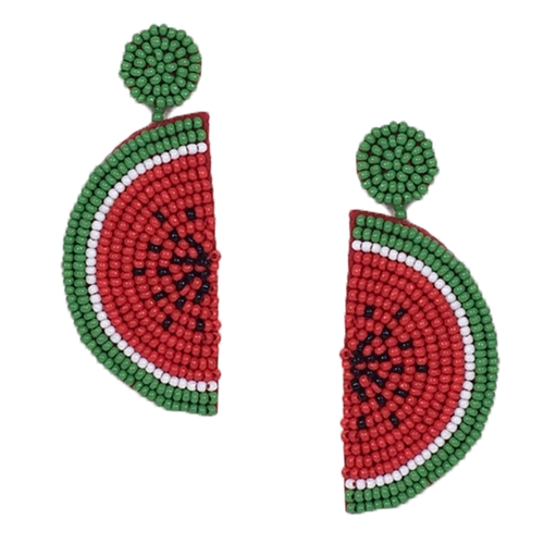 Juicy Watermelon Slice Beaded Drop Earrings