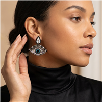 The Bagtique Jewelry Collection Elen Evil Eye Crystal Drop Earrings feature black, clear, iridescent, and turquoise crystal accents in a sparkling 1.6 inch statement design.