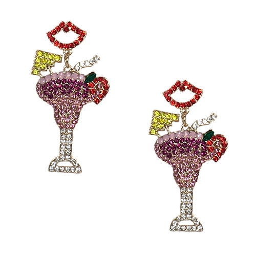 Tropical Getaway Daiquiri Cocktail Crystal Statement Earrings