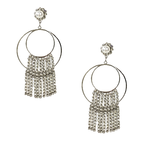 Sonya Double Hoop Crystal Fringe Drop Earrings
