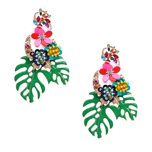 Jewelry Collection Monstera Leaf Tropical Statement Earrings