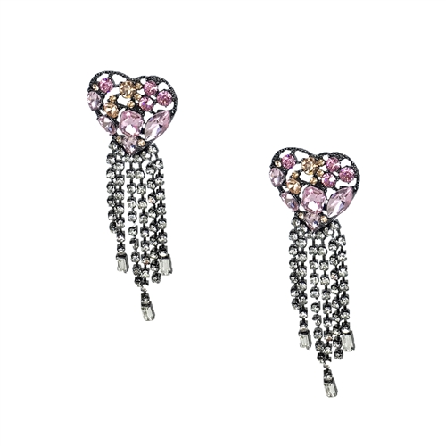 Suzy Crystal Heart Fringe Statement Drop Earrings