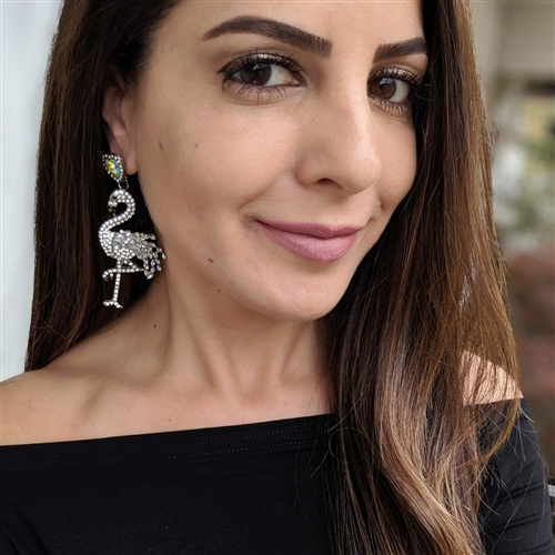 Fannie Crystal Flamingo Statement Drop Earrings