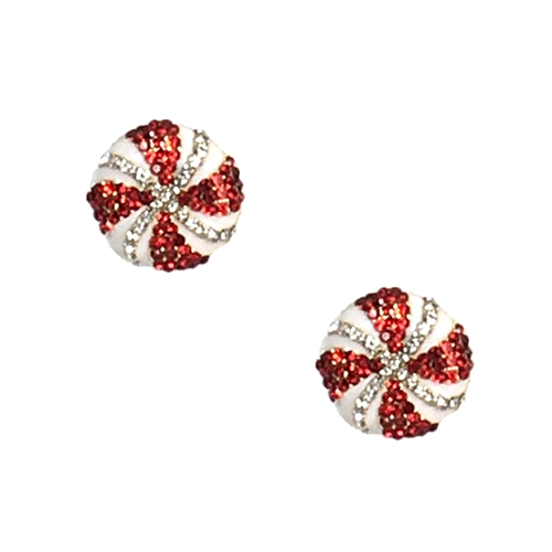 Peppermint Swirl Crystal Candy Stud Earrings