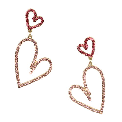 Me Amore Double Heart Crystal Drop Earrings
