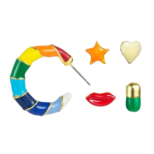 Happy Day Mismatch Mini Hoop & Tiny Stud Earrings Set