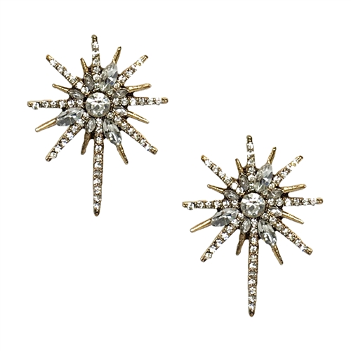 Nova Pave Starburst Statement Stud Earrings Antiqued Gold