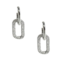 The Bagtique Jewelry Collection Abagail silver tone double link drop earrings with polished upper hoops and rectangular lower links embellished with pave glass crystals