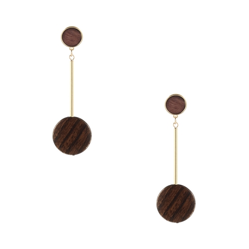 Jewelry Collection Wood Disc Linear Drop Earrings