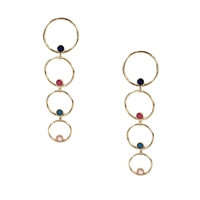 The Nubia earrings are aptly named "golden treasure" These long cascading circles feature multi colored stones that will add the right touch of elegance to top your look. Lightweight design for comfortable all day wear. Curated for The Bagtique Jewelry Co