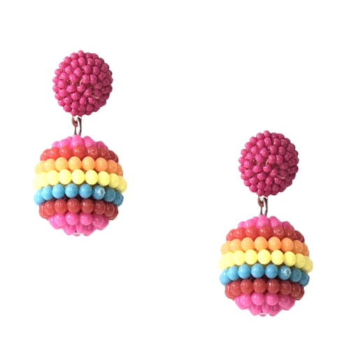 Versi Rainbow Striped Beaded Ball Drop Earrings