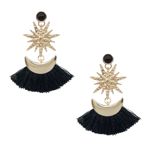 Portia Moon & Stars Tassel Drop Earrings, Black