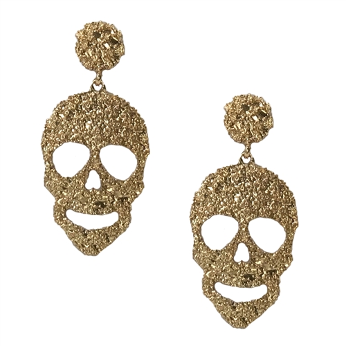 Skelly Textured Metal Skull Statement Drop Earrings