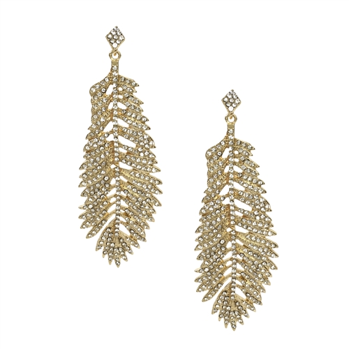Jewelry Collection Pave Feather Leaf Statement Drop Earrings