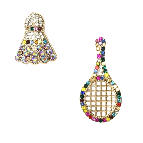 Jewelry Collection SERVE Tennis Racket Birdie Mismatch Crystal Drop Earring