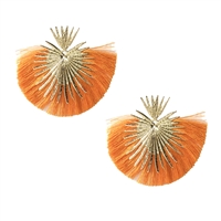 Jewelry Collection Sunburst Fringe Fan Statement Earrings Orange