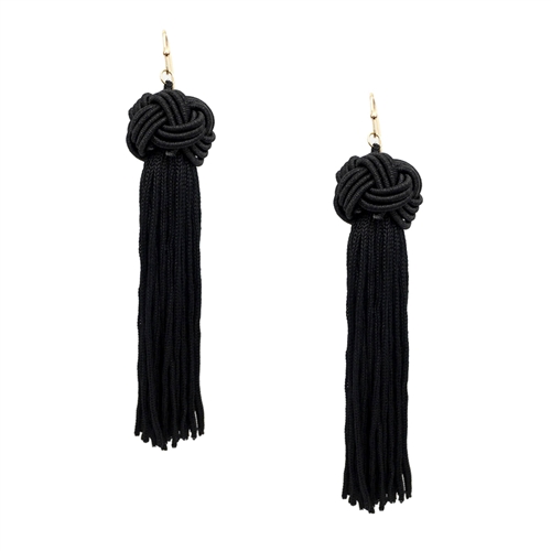 Jewelry Collection Taya Knot Tassel Drop Earrings, Black