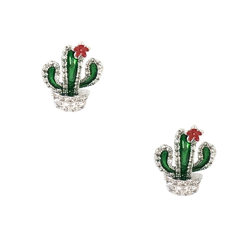 Jewelry Collection Pave Flower Cactus Stud Earrings