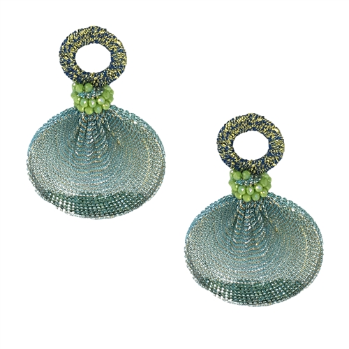 Shimmer Caged Bead Circle Drop Earrings, Green Multi