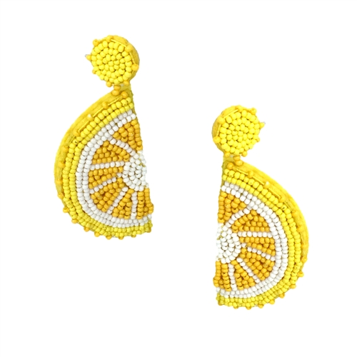 Tarty Lemon Slice Beaded Drop Earrings,