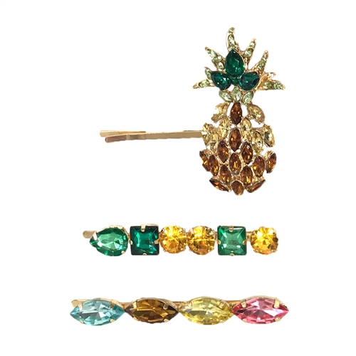 Pineapple Dreams Crystal Embellished Hair Pin Set