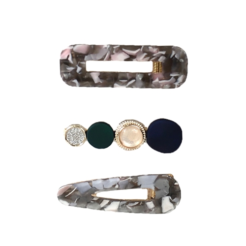 Amelia Marble Resin Embellished Hair Clip Set of 3