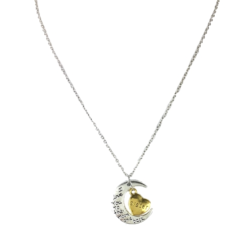 Sister I Love You To The Moon & Back Pendant Necklace