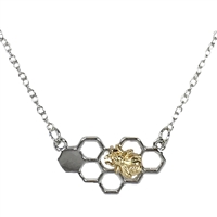 Honeycomb Bumblebee Two Tone Pendant Necklace