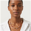 Fashion Culture gold-tone chain necklace featuring multicolor enamel accent links in pink, lavender, blue, and red with adjustable 17 to 20 inch length and contemporary paperclip chain styling