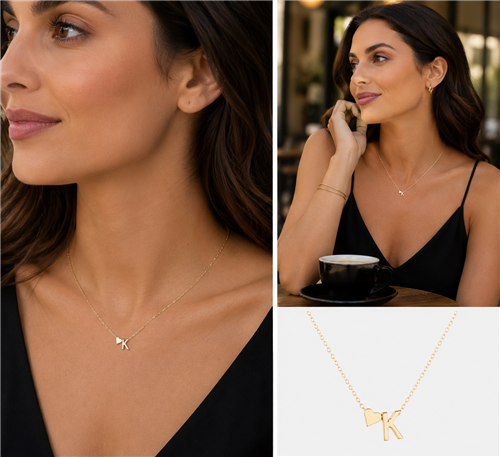 Womens Goldtone Floating Initial K Necklace â€“ Dainty Heart Pendant Charm Jewelry with Adjustable Chain