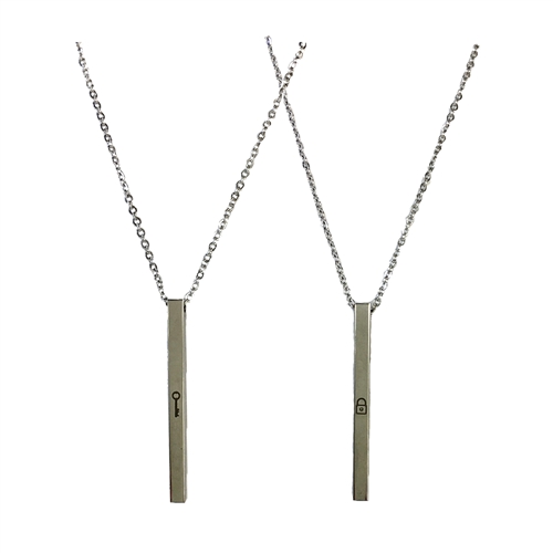 Lock & Key Stamped Bar Pendant Necklace Set