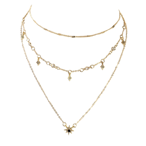 B Jewelry Collection Pave Starburst 3 Line Layer Necklace