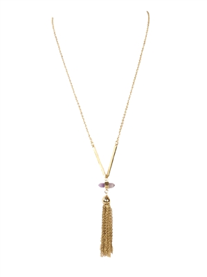 Quartz Stone & Chain Tassel Long Necklace