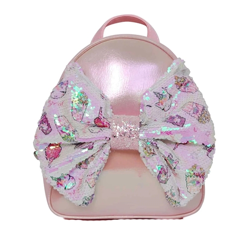 Miss Gwens Unicorn Snacks Sequins Bow Mini Backpack