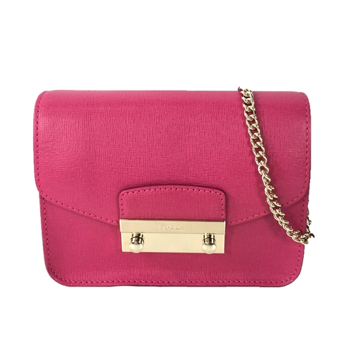Furla Julia Saffiano Leather Mini Crossbody Bag, Gloss Pink