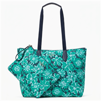 Kate Spade Green Floral Packable Travel Tote Lightweight Foldable Nylon Carryall with Matching Wristlet