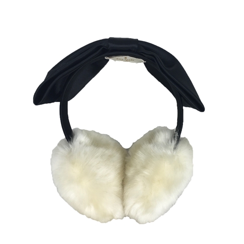 kate spade White Faux Fur Earmuffs with Black Satin Headband White Ear Muffs, Bow Earmuffs, Christmas Earmuffs, Faux Fur  main image 2