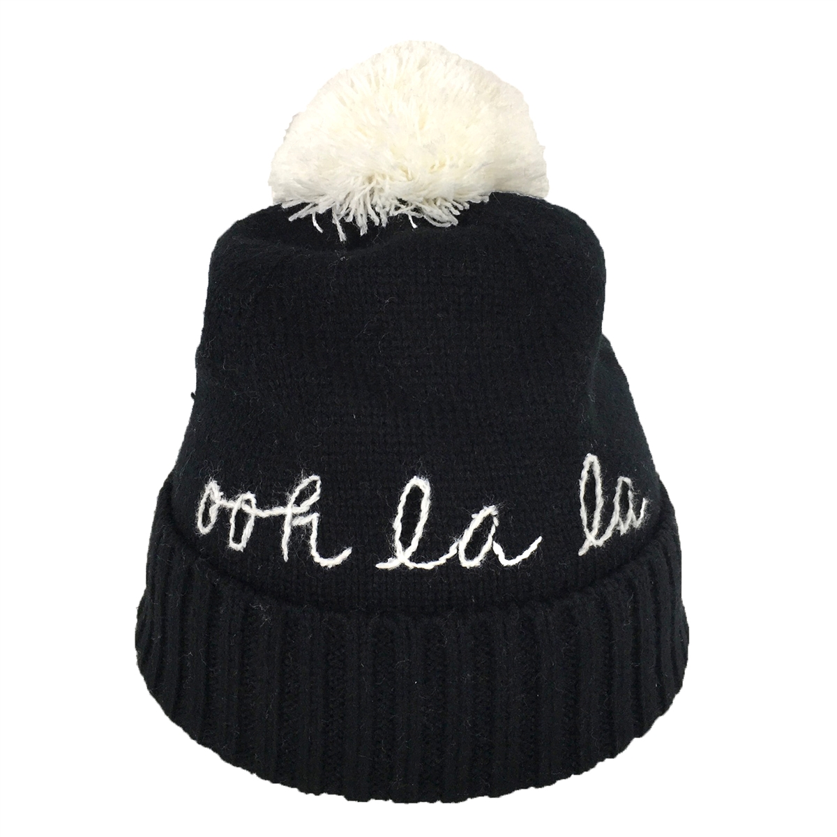 Kate Spade Ooh La La Pom Pom Beanie Hat, Black/Cream