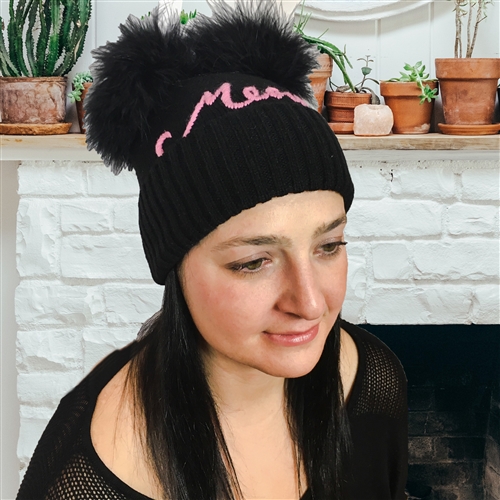 Kate Spade Black & Cream Cat Face Pom-Pom Beanie OS kate spade | Accessories | Kate Spade Cat Meow Black Winter  main image 4