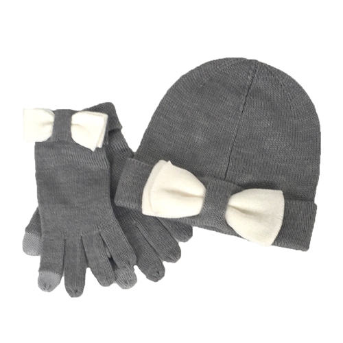 Kate Spade Colorblock Bow Beanie Hat & Tech Gloves Boxed Set
