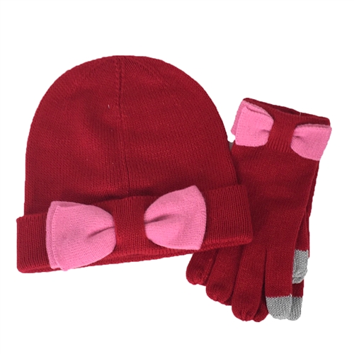 Kate Spade Colorblock Bow Beanie Hat & Tech Gloves Boxed Set
