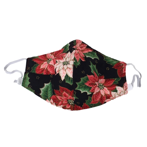 Winter Holiday Print Reusable 3D Face Covering Poinsettias