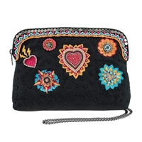 Mary Frances Flaming Hearts Travel Pouch Crossbody Cosmetic Case