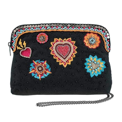 Mary Frances Flaming Hearts Travel Pouch Crossbody Cosmetic Case