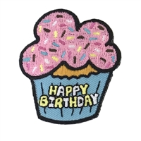 Happy Birthday Sprinkle Cupcake Embroidered Iron On Patch Applique