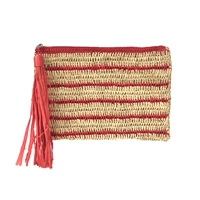 Mar Y Sol Striped Crochet Raffia Tassel Clutch