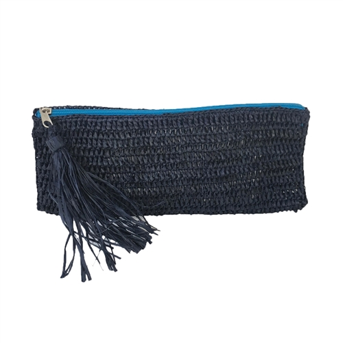 Mar Y Sol Emily Crochet Raffia Tassel Slim Clutch