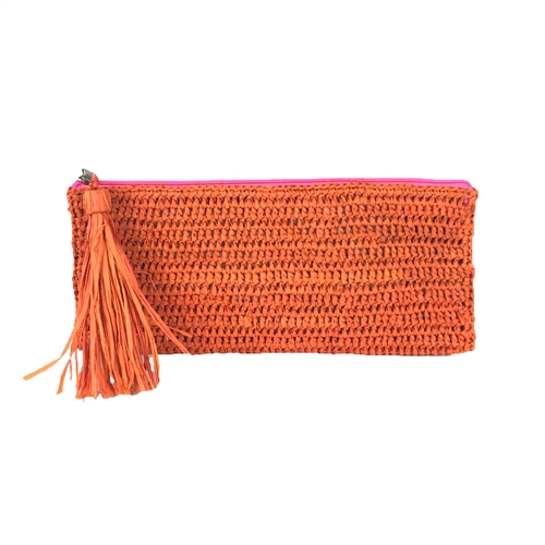 Mar Y Sol Emily Crochet Raffia Tassel Slim Clutch