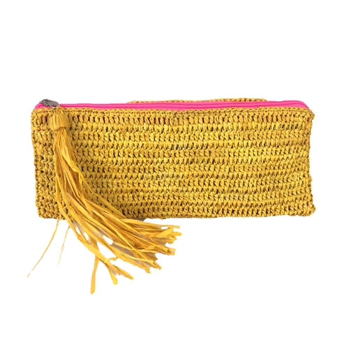 Mar Y Sol Emily Crochet Raffia Tassel Slim Clutch