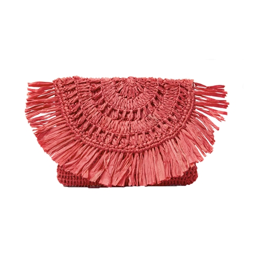 Mia Crochet Raffia Fringe Clutch